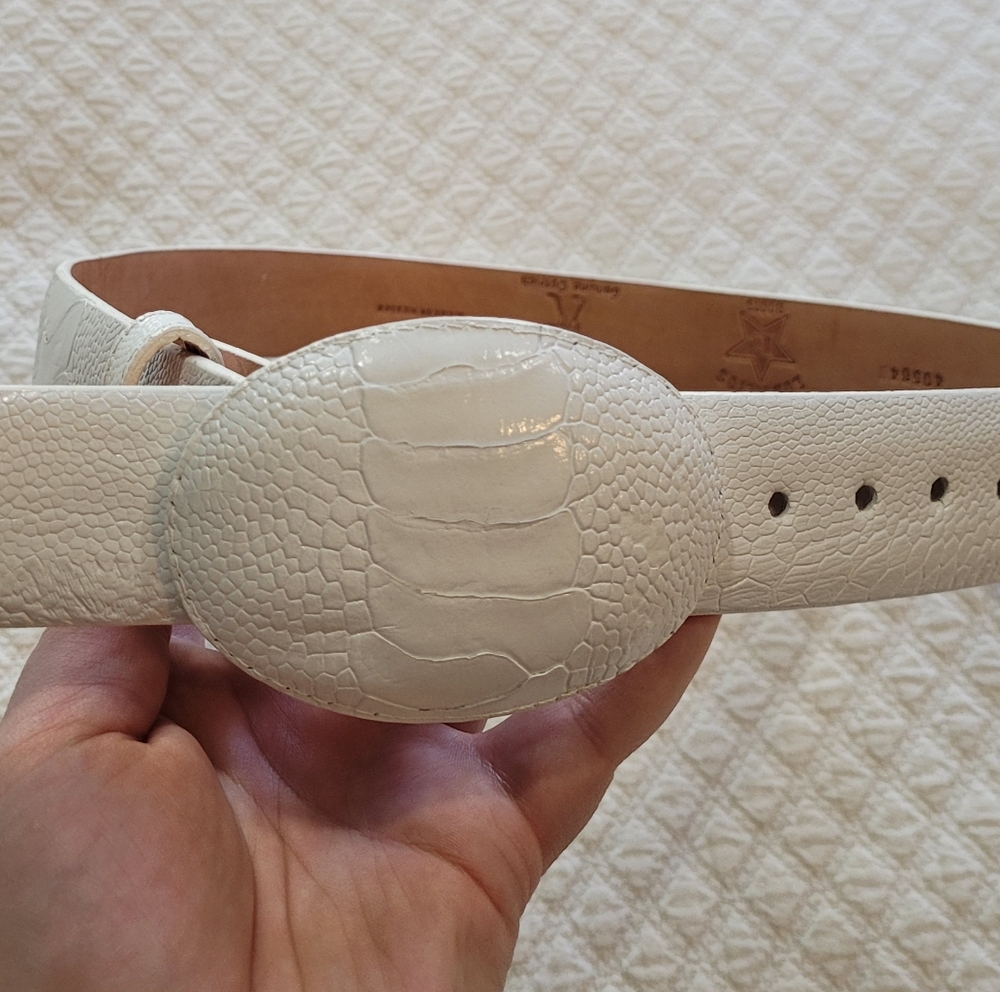 Los Altos Boots Ostrich Leg Belt White Size 32 Style 40564 Western Cowboy